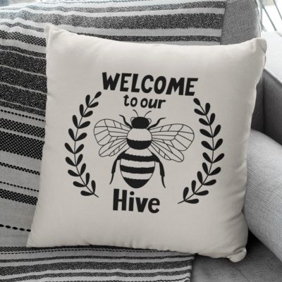 Personalised Bee Cushion Welcome to Our Hive