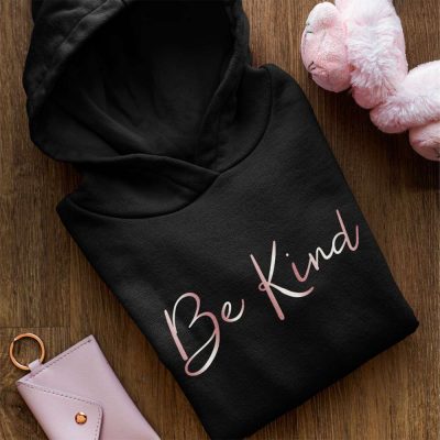 Be Kind Metallic Pink Print Hoodie
