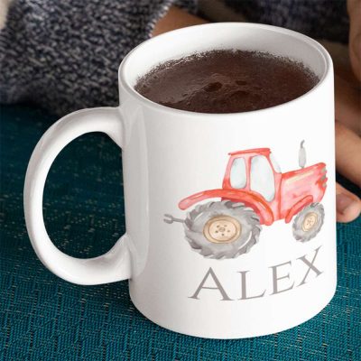 Watercolour Red Tractor Personalised Mug