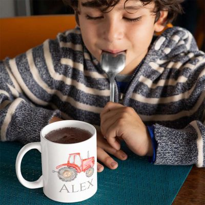 Watercolour Red Tractor Personalised Mug