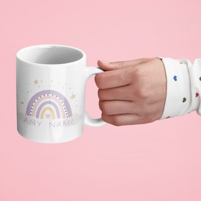 Personalised Purple Rainbow With Stars Mug