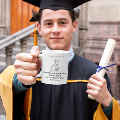 graduate holding a personalised mug