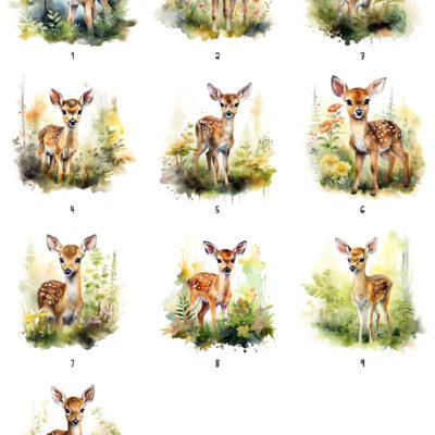 Personalised Watercolour Baby Fawn Art