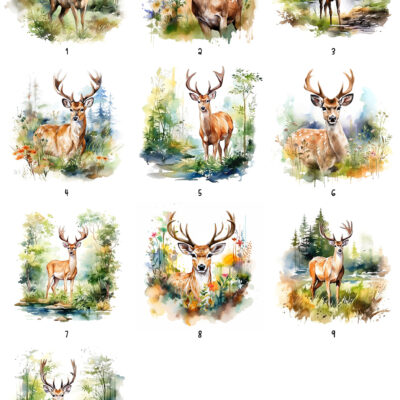 Personalised Watercolour Deer in Summer Art