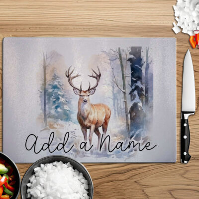 Personalised Watercolour Deer in Winter Forest