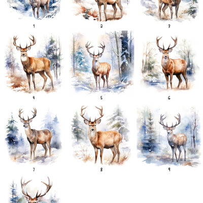 Personalised Watercolour Deer in Winter Forest